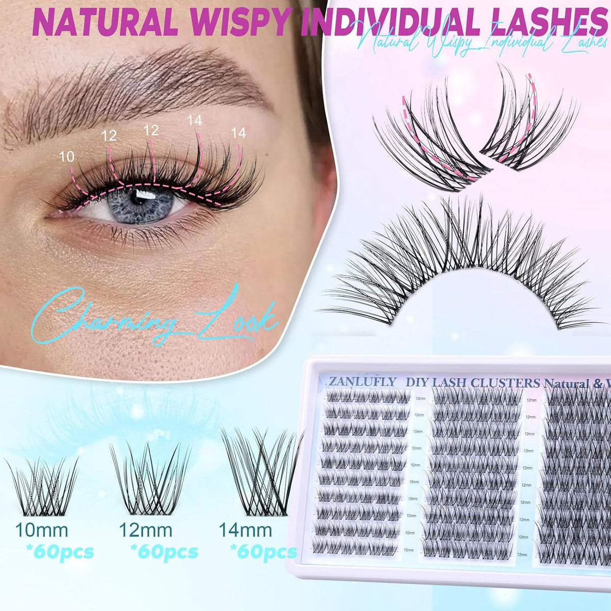 Lash Clusters Wispy Eyelash Clusters Natural CC-Curly Cluster Lashes zanlufly Wispy Individual Lashes 180Pcs Eyelash Ext