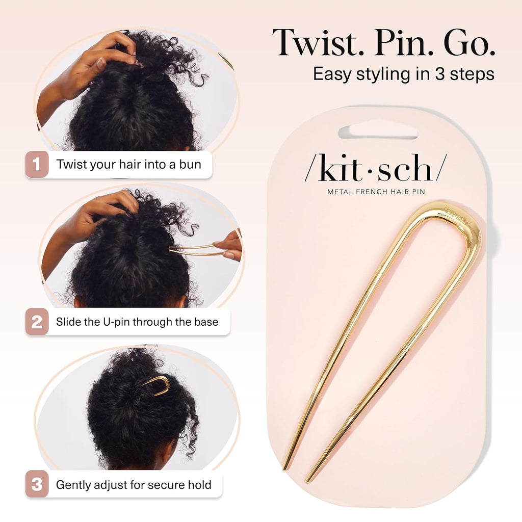 Kitsch French Hair Pins for Women | Secure Hold All Day - Gold, 1pc