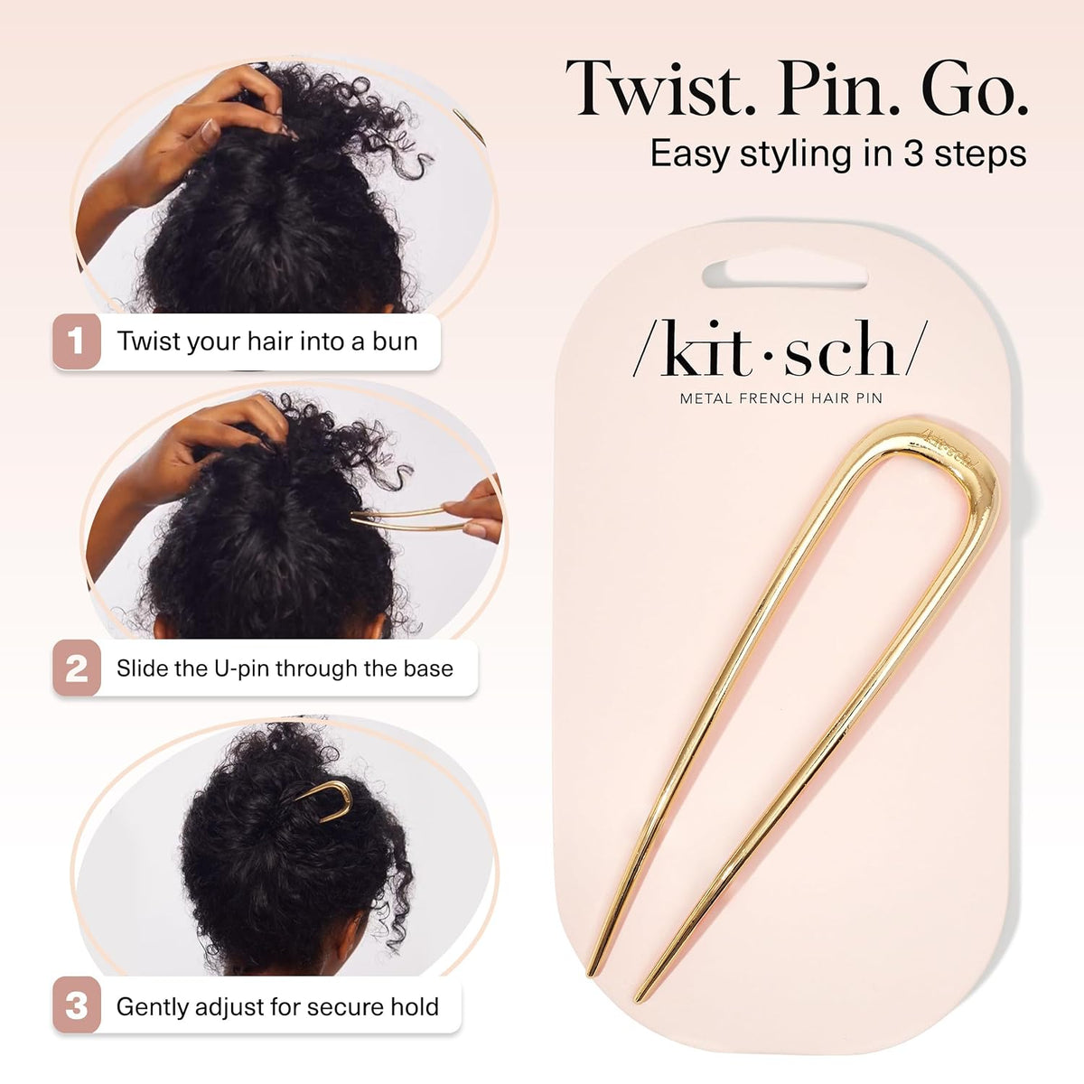 Kitsch French Hair Pins for Women | Secure Hold All Day - Gold, 1pc
