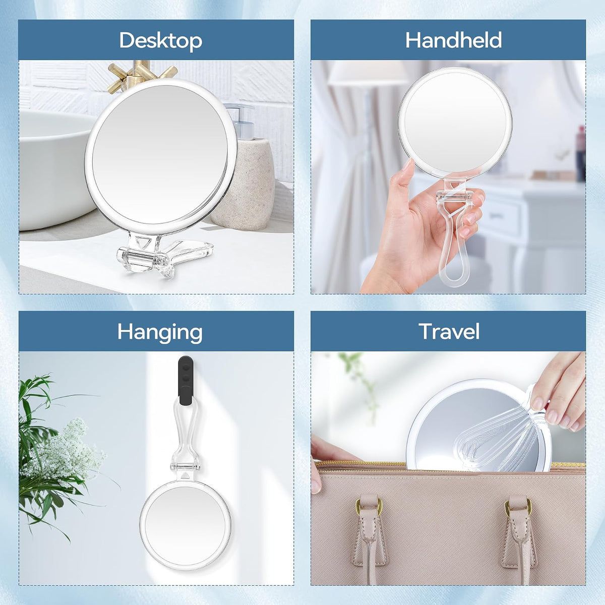 30X Magnifying Mirror for Travel with Handle, Double-Sided 1X/30X Magnification Hand Mirror for Makeup,Travel Mirror for