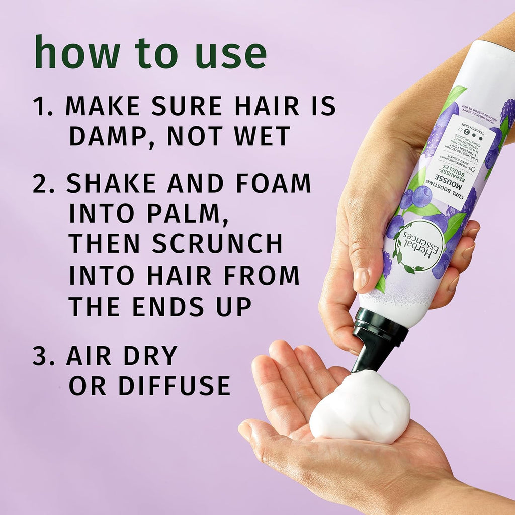 Herbal Essences Curl Boosting Mousse, Frizz Control for Curly & Wavy Hair, Long-Lasting Hold with Berry Scent, Paraben &