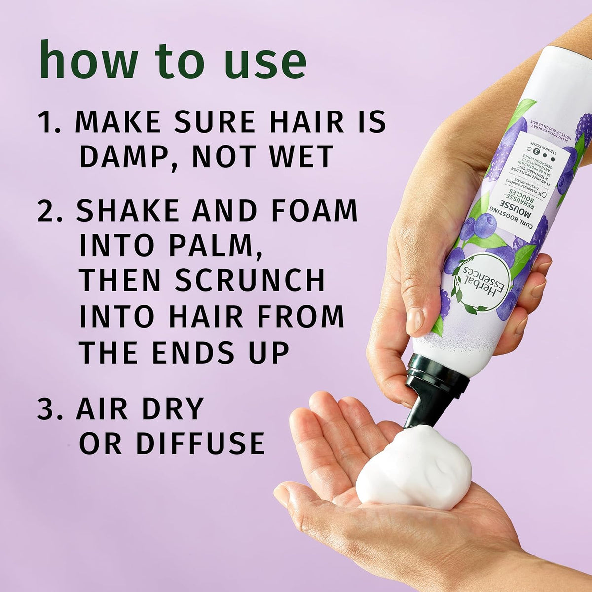 Herbal Essences Curl Boosting Mousse, Frizz Control for Curly & Wavy Hair, Long-Lasting Hold with Berry Scent, Paraben &