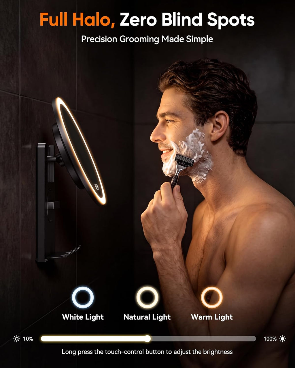 Heated Shower Mirror Fogless for Shaving with Suction Mount
