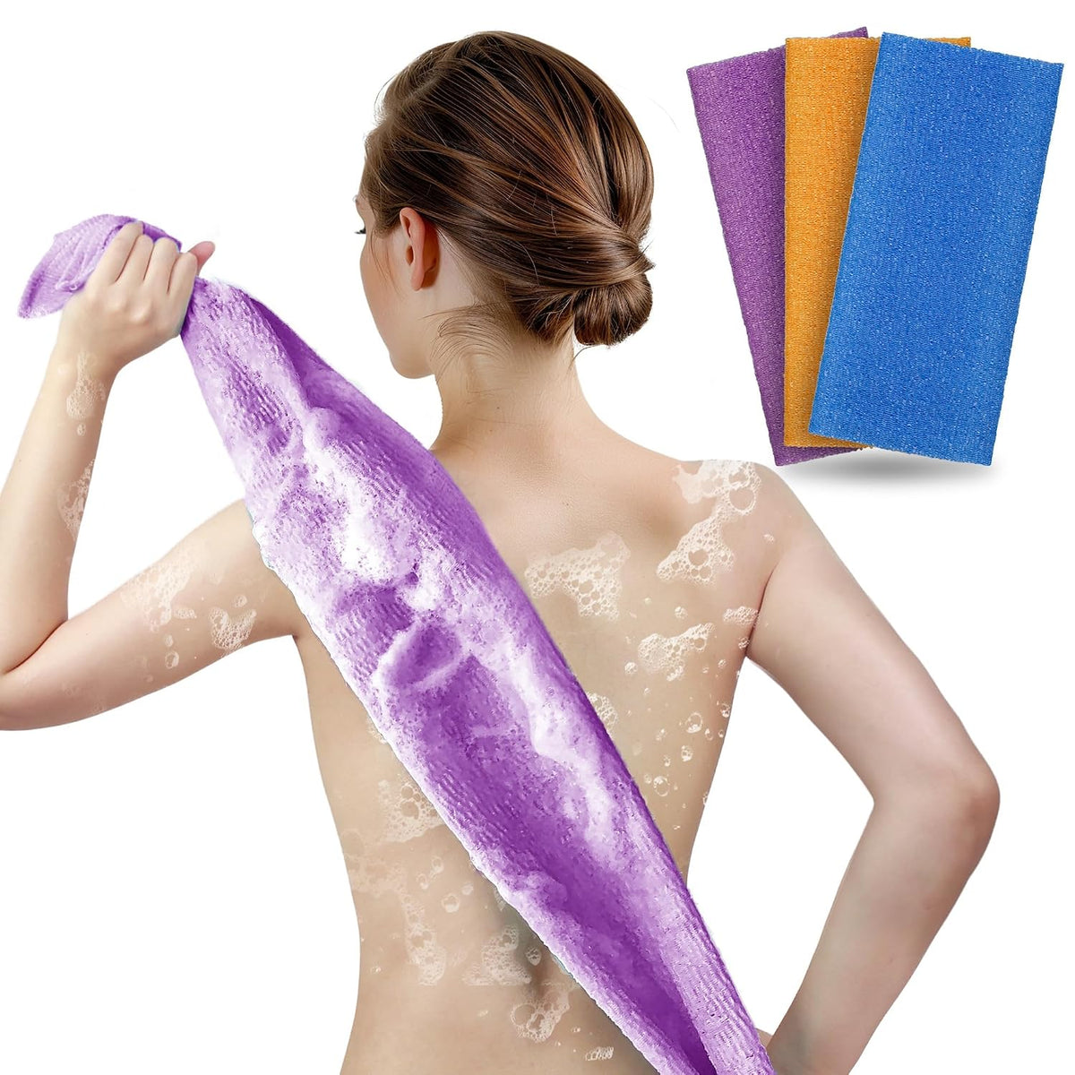 Exfoliating Washcloth & Japanese Shower Towel, 3 Pack, Body Scrubber