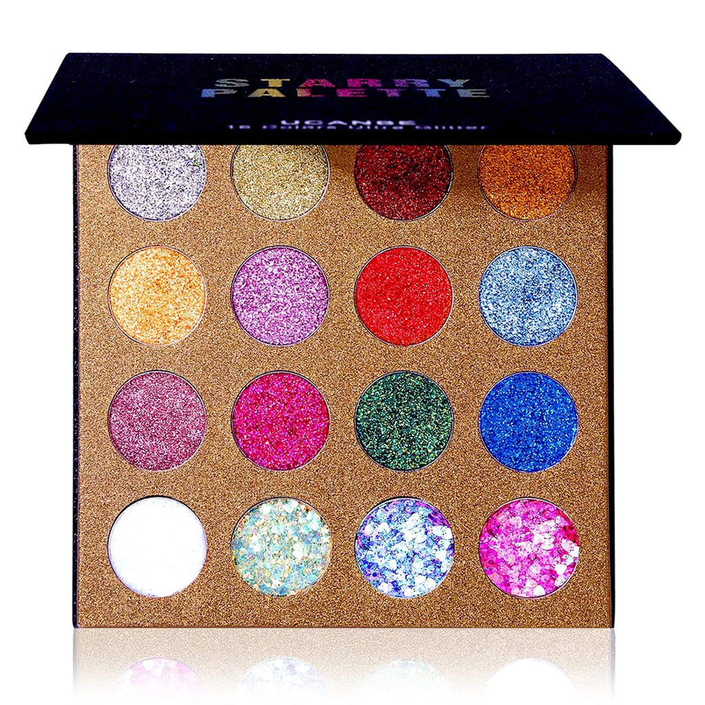UCANBE Pro Glitter Eyeshadow Palette - Professional 16 Colors - Chunky & Fine Pressed Glitter Eye Shadow Powder Makeup P