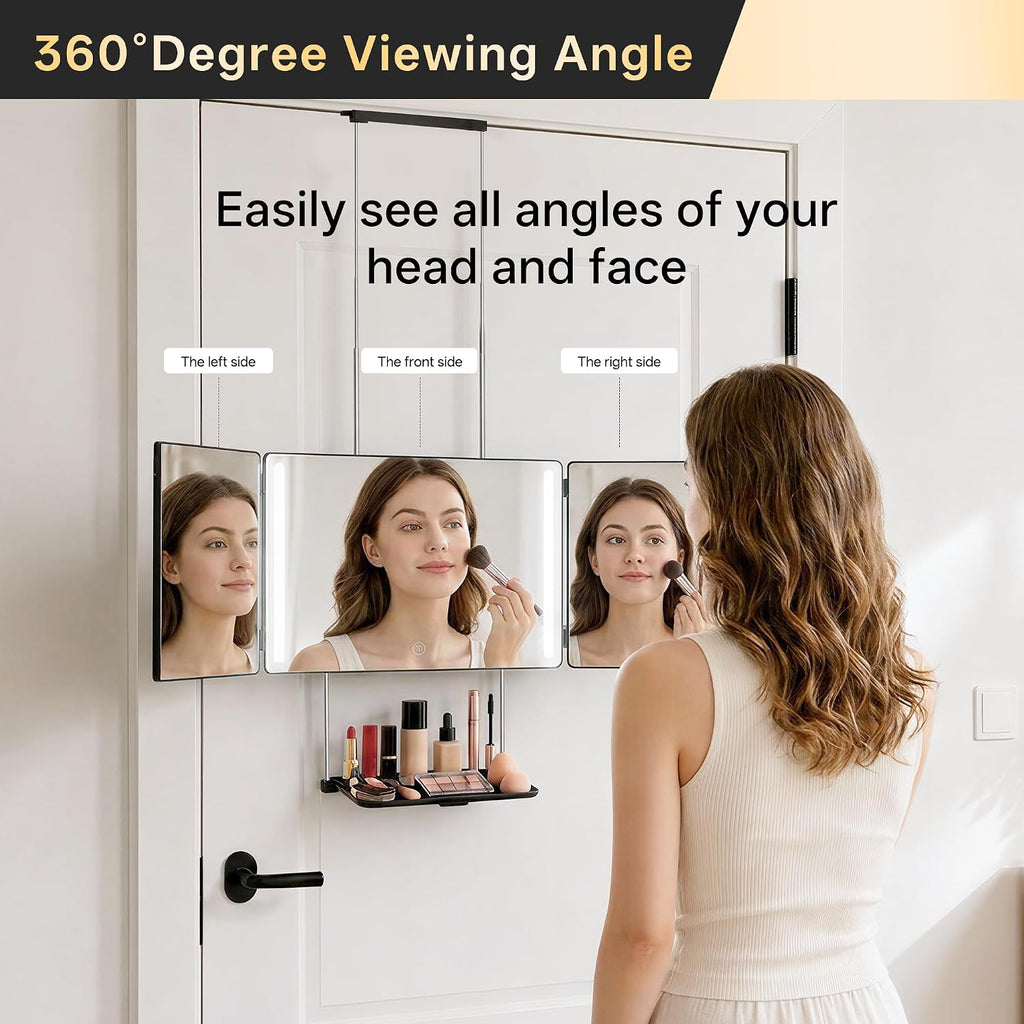 3 Way Mirror with Light & Shelf for Self Hair Cutting Rechargeable