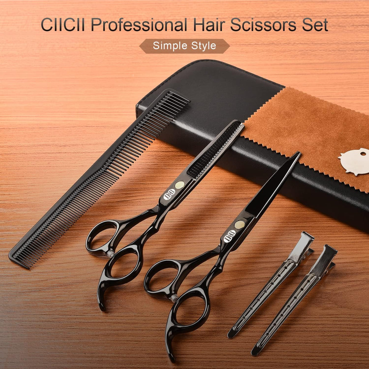 Hair Cutting Scissors Shears Kit, 6.7″ Barber Scissors Set (Black)