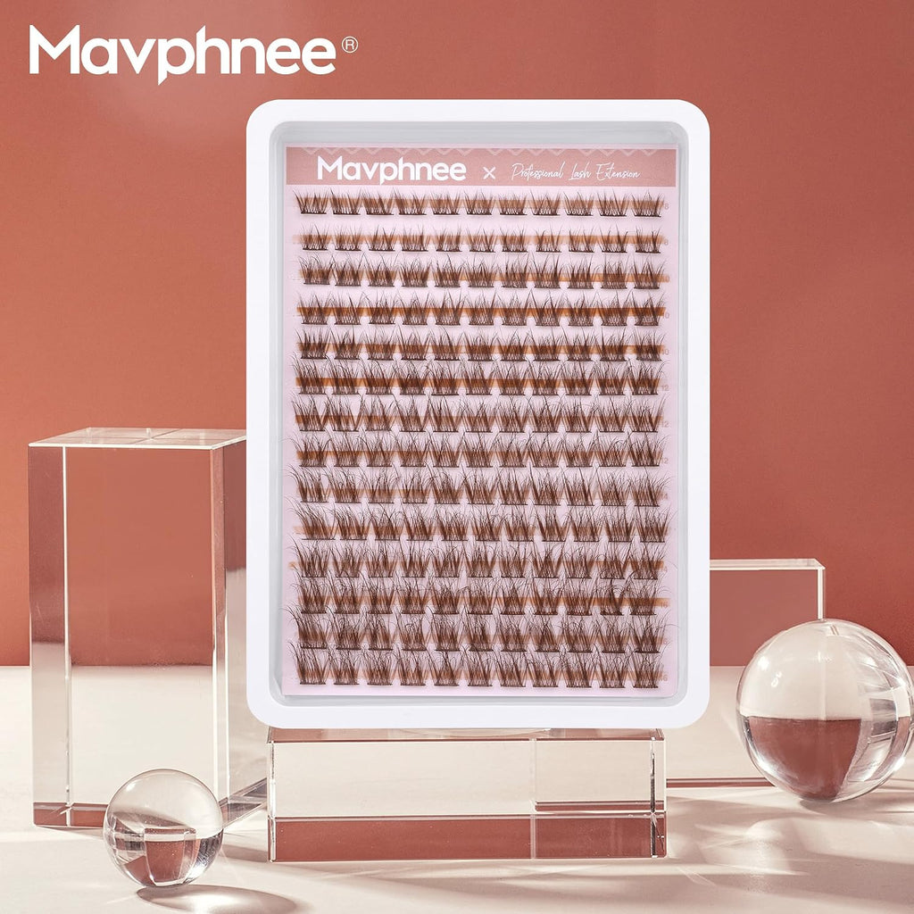 Mavphnee Brown Lash Clusters Natural Lash Extensions Wispy Eyelash Clusters 168 Pcs C Curl Lashes Clusters for Everyday 