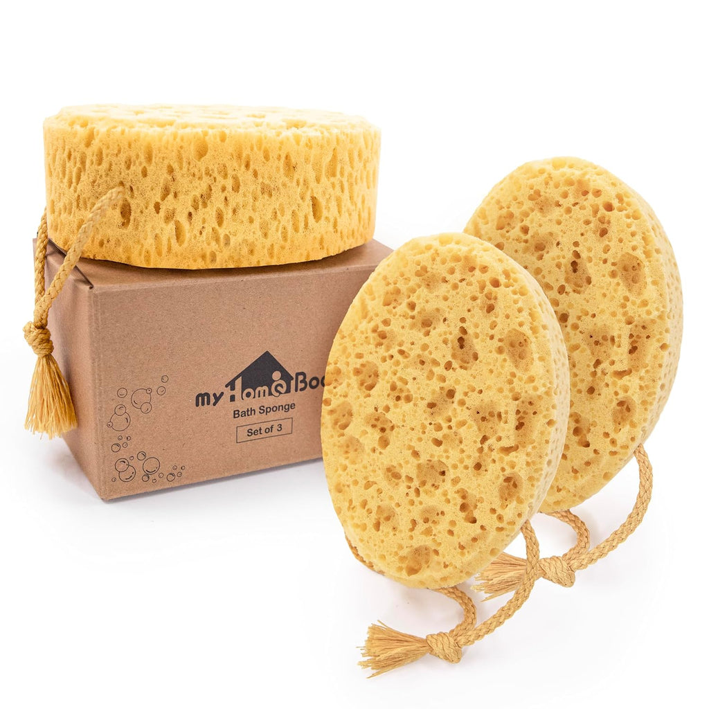 myHomeBody Bath Sponge, Foam Loofah, Shower Sponge for Body, Curvy, 3 Pack