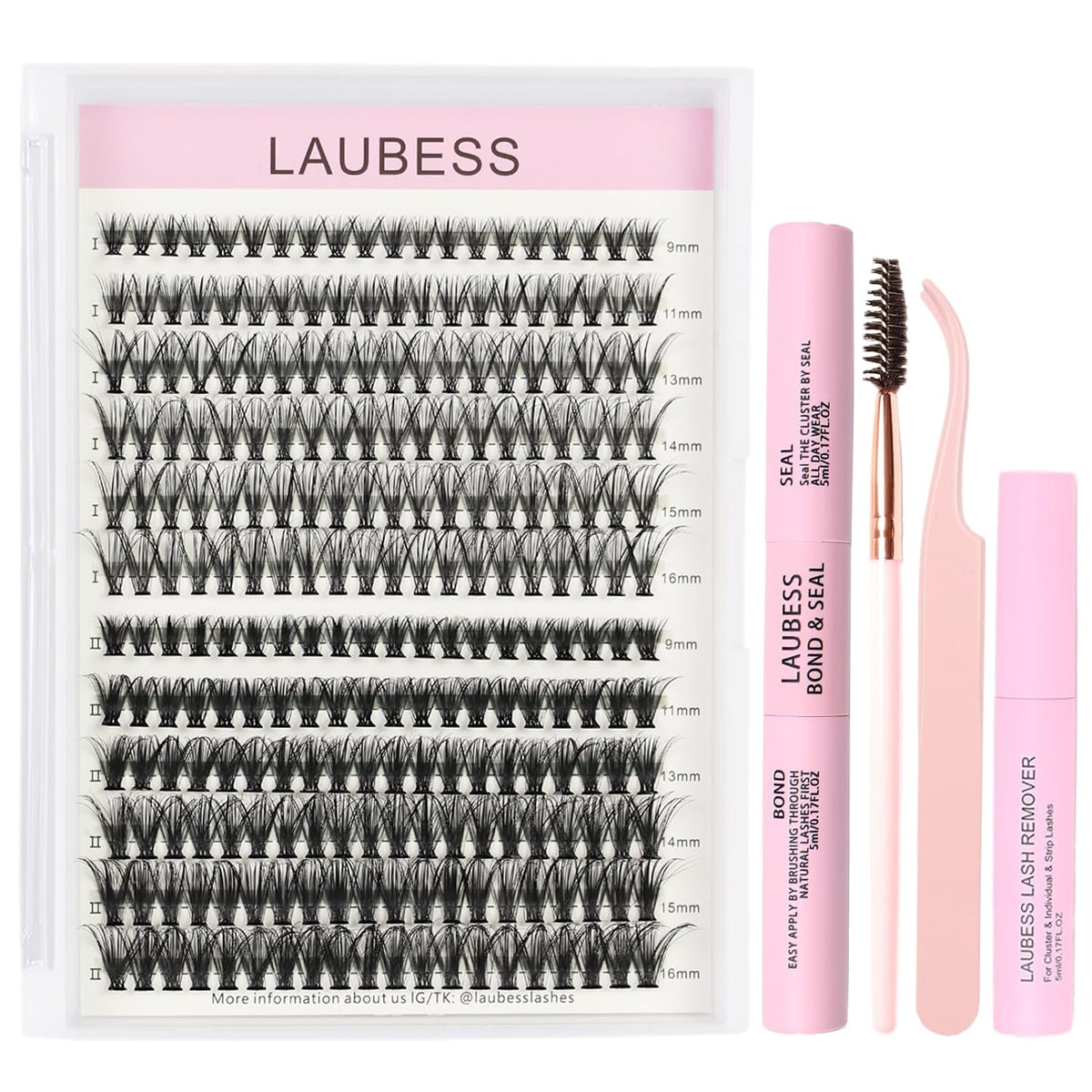Lash Bond and Seal Lash Glue Waterproof LAUBESS 2-IN-1 Cluster Lash Glue for Eyelash Clusters 72H 10ml (White/Clear)