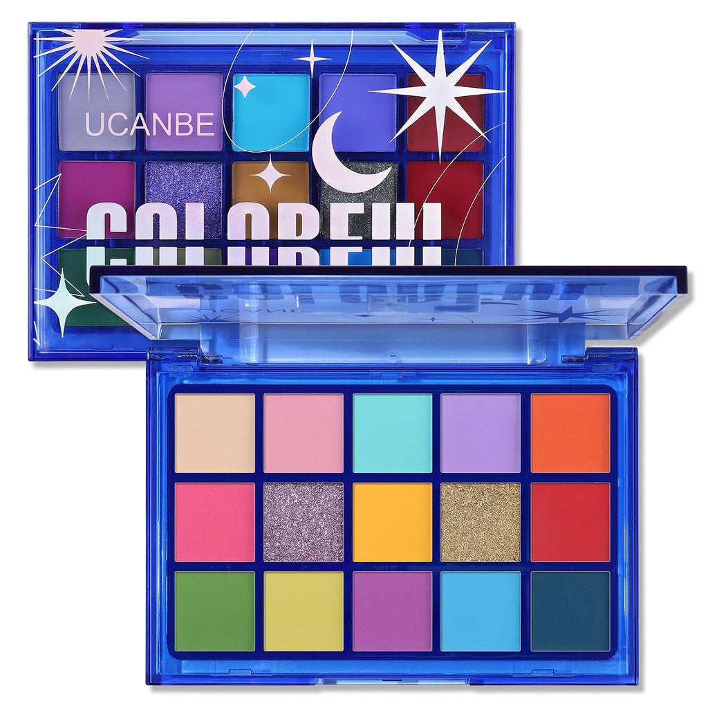 UCANBE Green Eyeshadow Makeup Palette, 15 Colors Bright Dark Green Shimmer Matte Metallic Glitter Eye Shadow, Forest Eme
