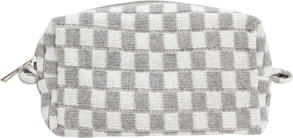 Checkered Makeup Bag for Purse Portable Zipper Make Up Pouch Small Cosmetic Case for Travel Accessories (Hotpink)