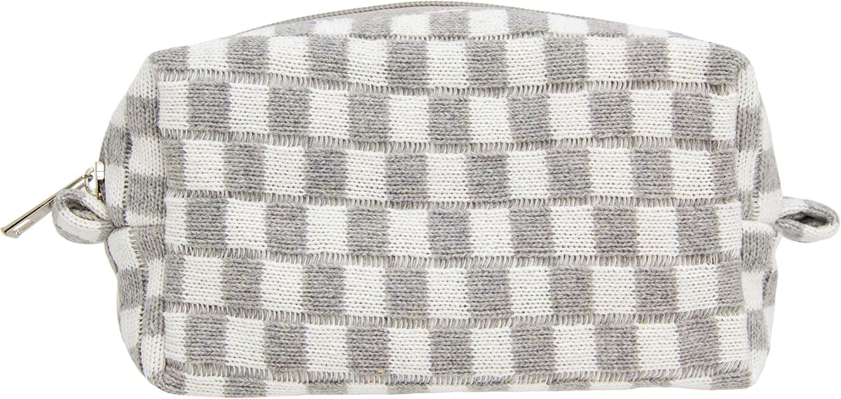 Checkered Makeup Bag for Purse Portable Zipper Make Up Pouch Small Cosmetic Case for Travel Accessories (Hotpink)