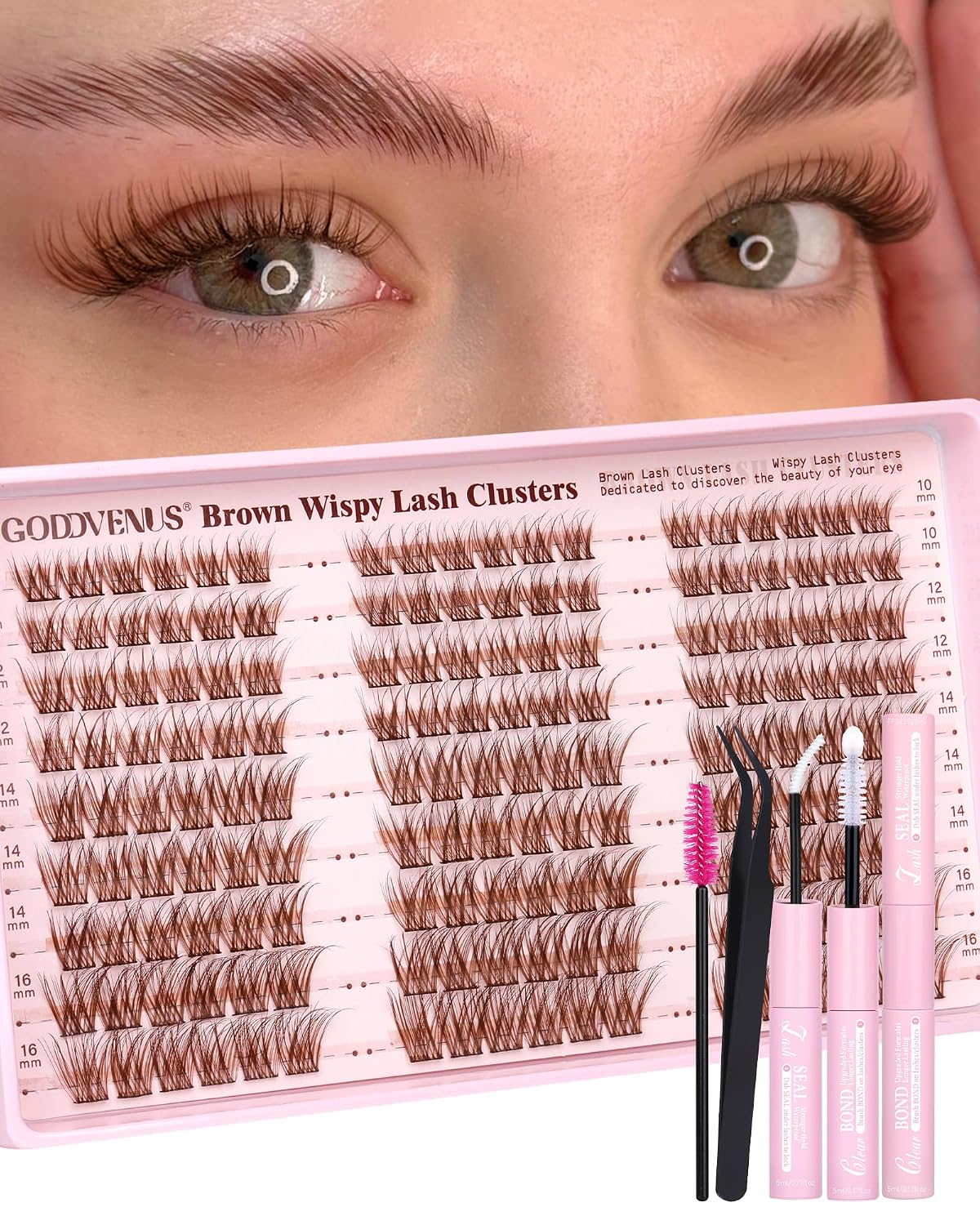 Goddvenus Lash Clusters Kit Wispy Eyelash Clusters Lashes Natural DIY Lash Extension Kit 10-16mm Cluster Eyelash Extensi