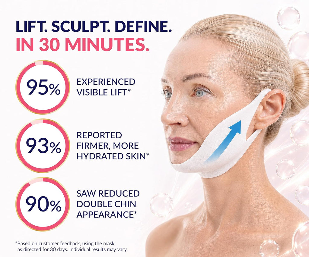 Stylia V Line Lifting Collagen Face Mask - Lift, Firm & Contour Jawline - Double Chin Strap with Hyaluronic Acid & Aloe 