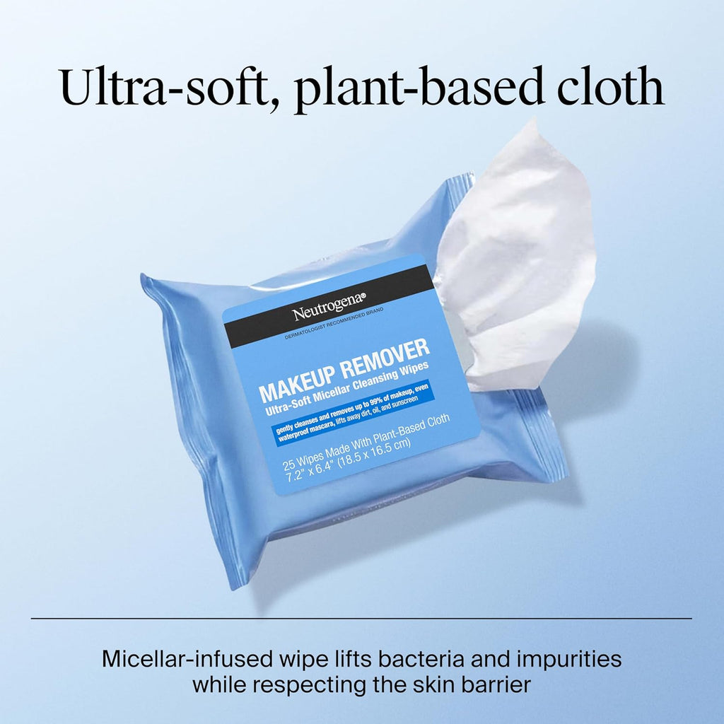 Neutrogena Makeup Remover Micellar Wipes, 2 Pack of 25 Ct