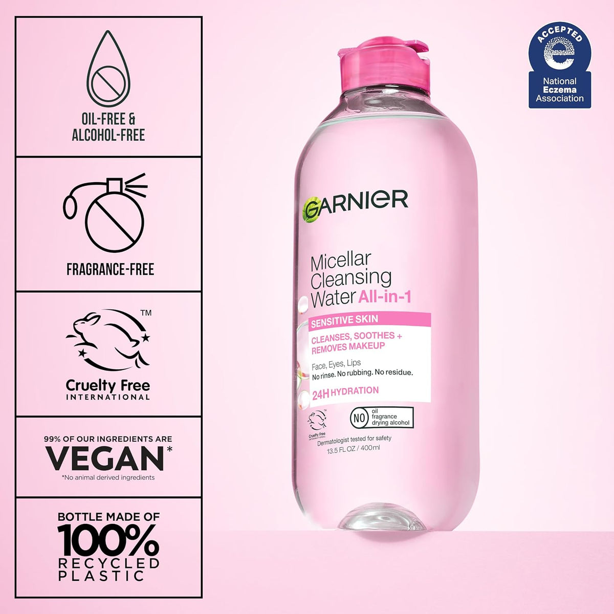 Garnier Micellar Water, Hydrating Facial Cleanser & Makeup Remover, Suitable for Sensitive Skin, Vegan, Cruelty Free, 13