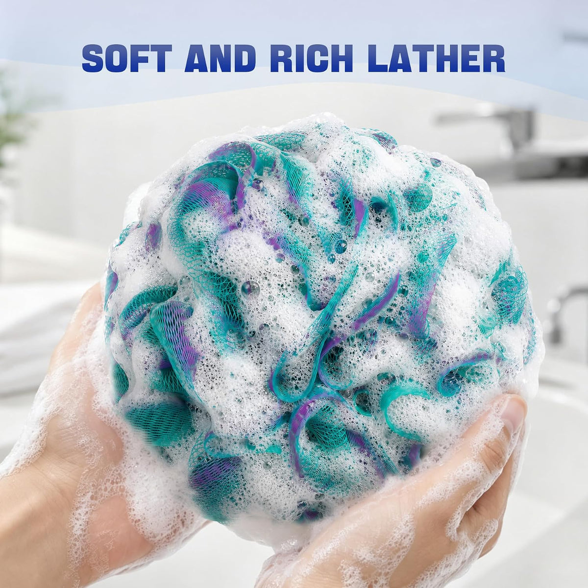 AmazerBath Loofah Sponge 75g/Piece, Exfoliating Bath Sponge Body Scrubber - Loofa Set of 4 Flower Color (Large, Green-Pu