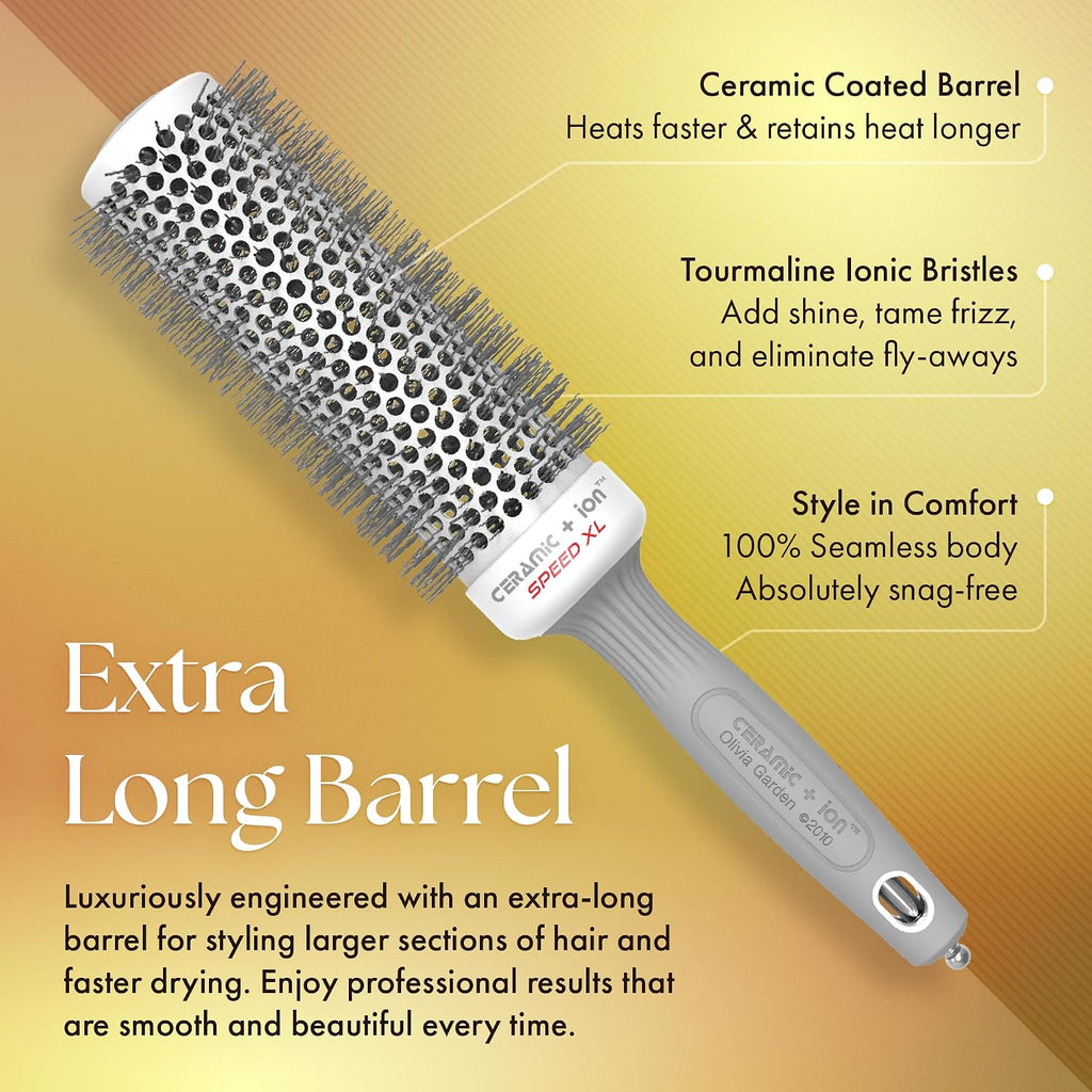 Olivia Garden Ceramic + Ion Speed XL - Extra-Long Round Thermal Hair Brush - Not Electrical - Professional Blowout Brush