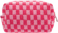 Checkered Makeup Bag for Purse Portable Zipper Make Up Pouch Small Cosmetic Case for Travel Accessories (Hotpink)