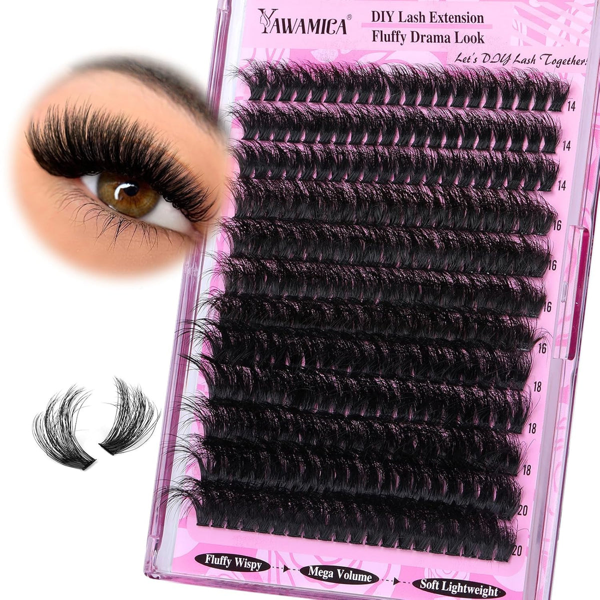 Yawamica Fluffy Lash Clusters Thick 200D Volume Eyelash Clusters 14-20mm