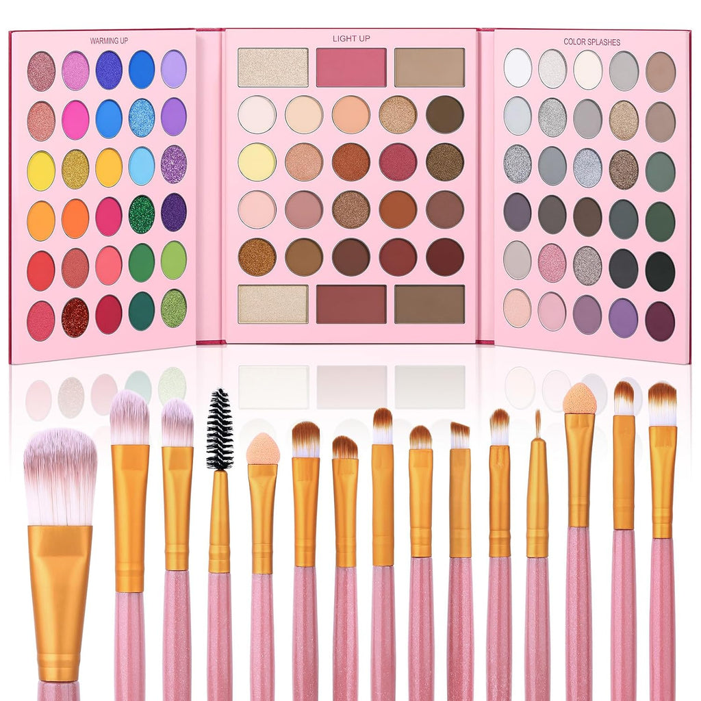 UCANBE Eyeshadow Palette with 15Pcs Brushes Makeup Set, Pigmented 86 Colors Make Up Sets Valentine's Day Gift, Matte Shi