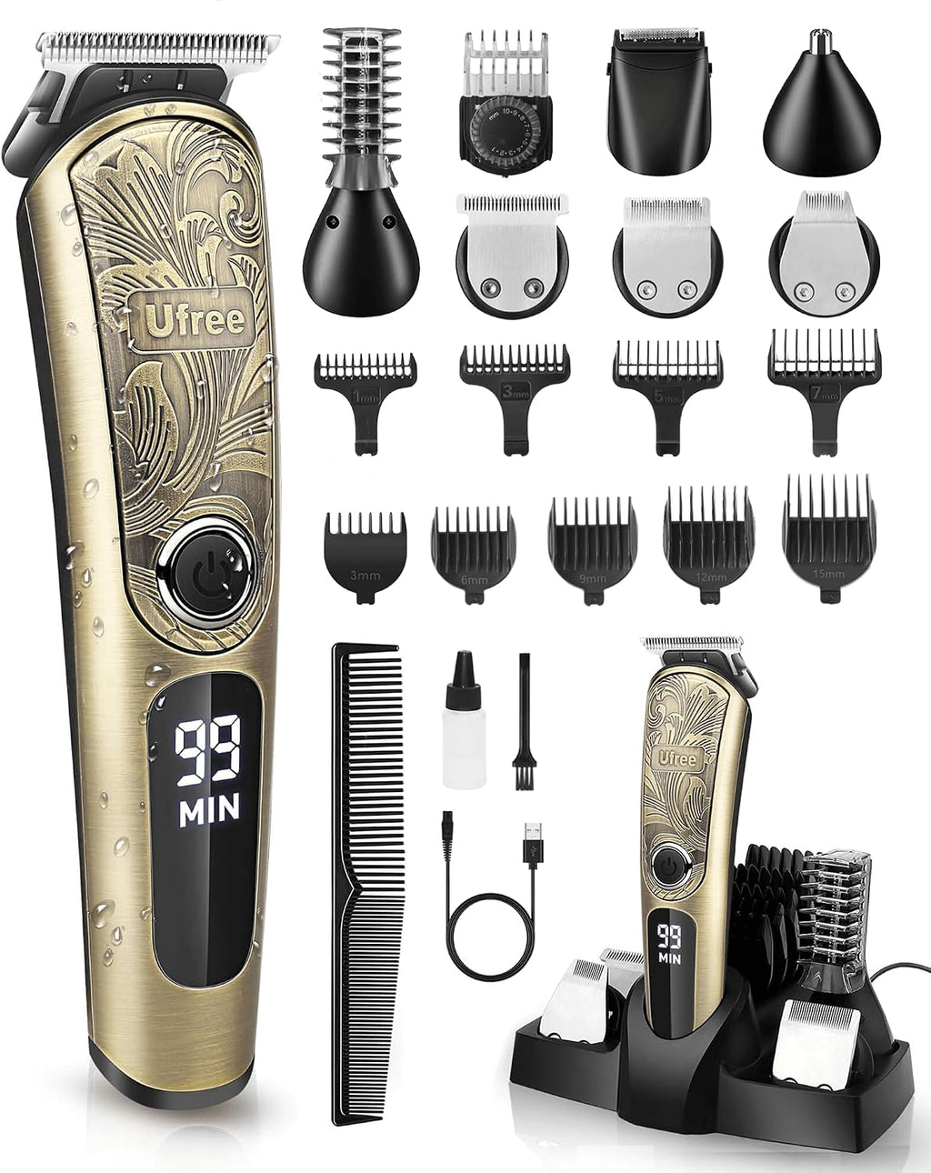 Ufree Beard Trimmer for Men, Waterproof Electric Razor, Grooming Kit