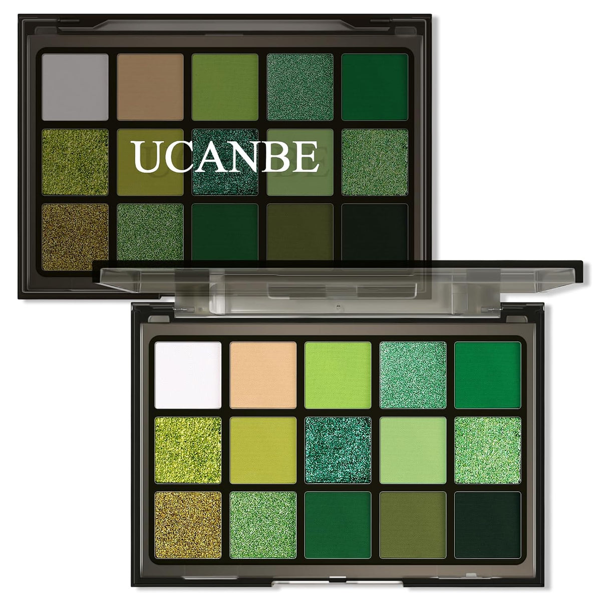 UCANBE Green Eyeshadow Makeup Palette, 15 Colors Bright Dark Green Shimmer Matte Metallic Glitter Eye Shadow, Forest Eme