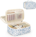 Relavel Travel Makeup Bag, Small Floral Cosmetic Bag with Handle for Trip