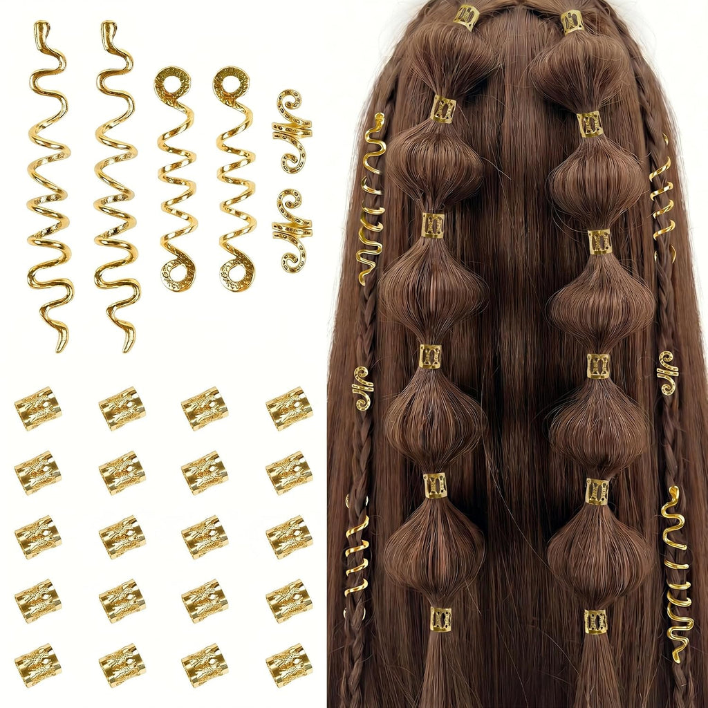 TEBIEKOY 26pcs Gold Hair Accessories for Women Loc Hair Jewelry for Braids Metal Dreadlock Beads Set Snake Hair Clips De