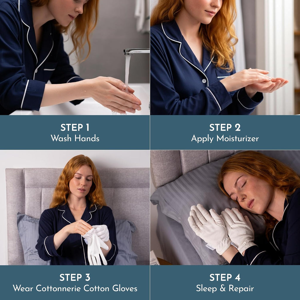 4 Pairs Cottonnerie Original Cotton Gloves for Dry Hands Sleeping, Moisturizing Gloves Overnight, Hand Moisturizer Glove