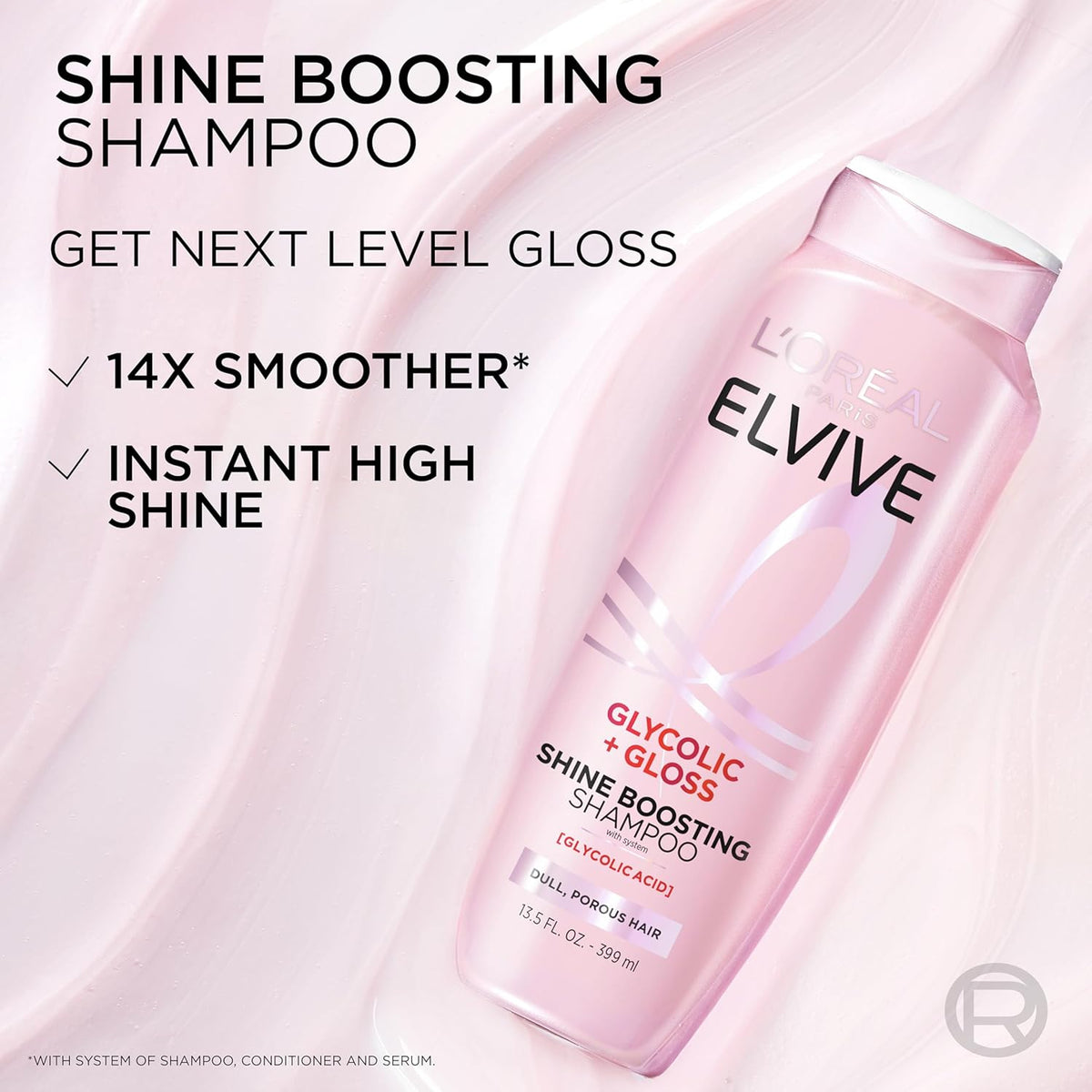 L’Oreal Paris Elvive Glycolic + Gloss Shampoo and Conditioner Set, 56 Fl Oz