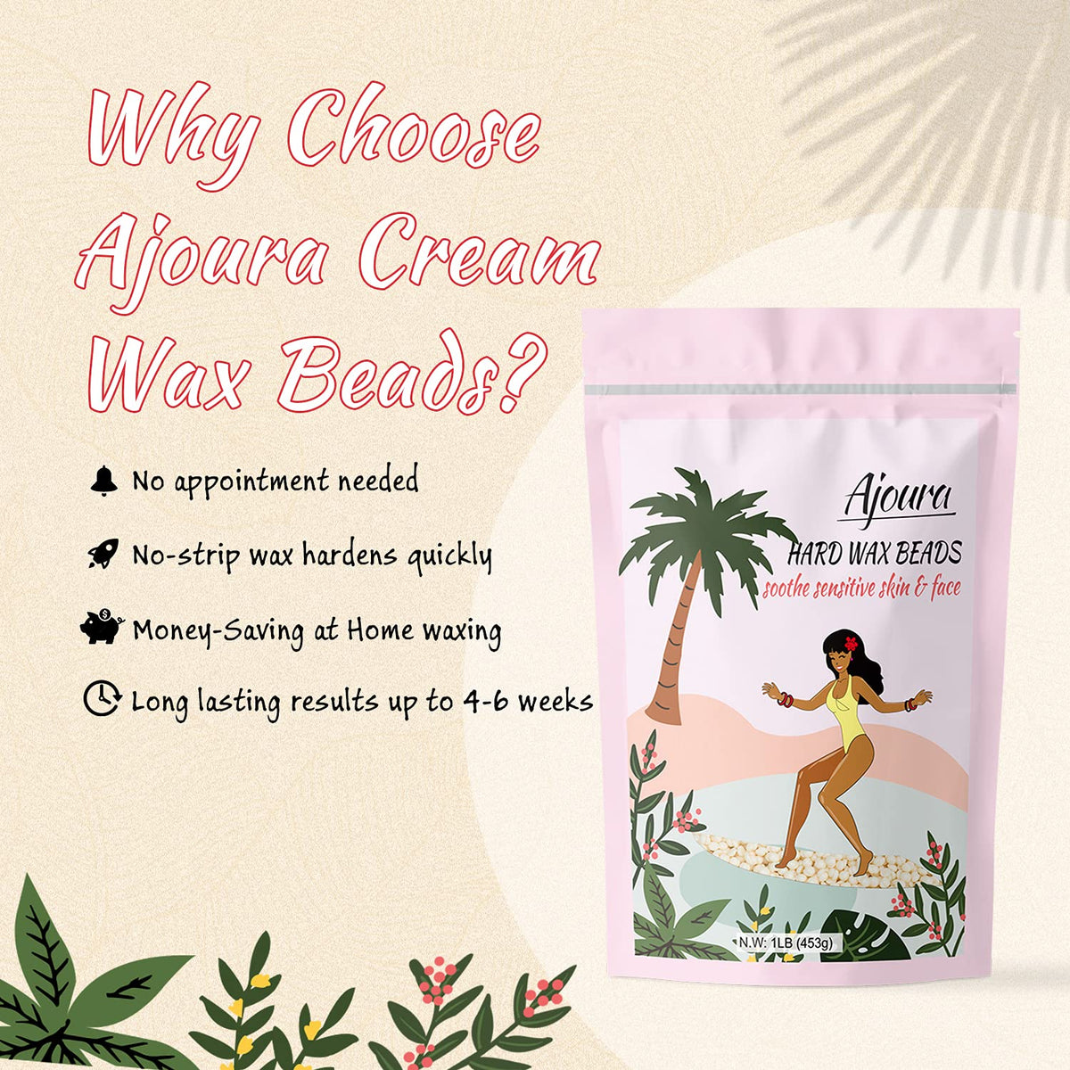Ajoura 1 lb Refill Hard Wax Beads for Hair Removal, Brazilian Coarse Waxing