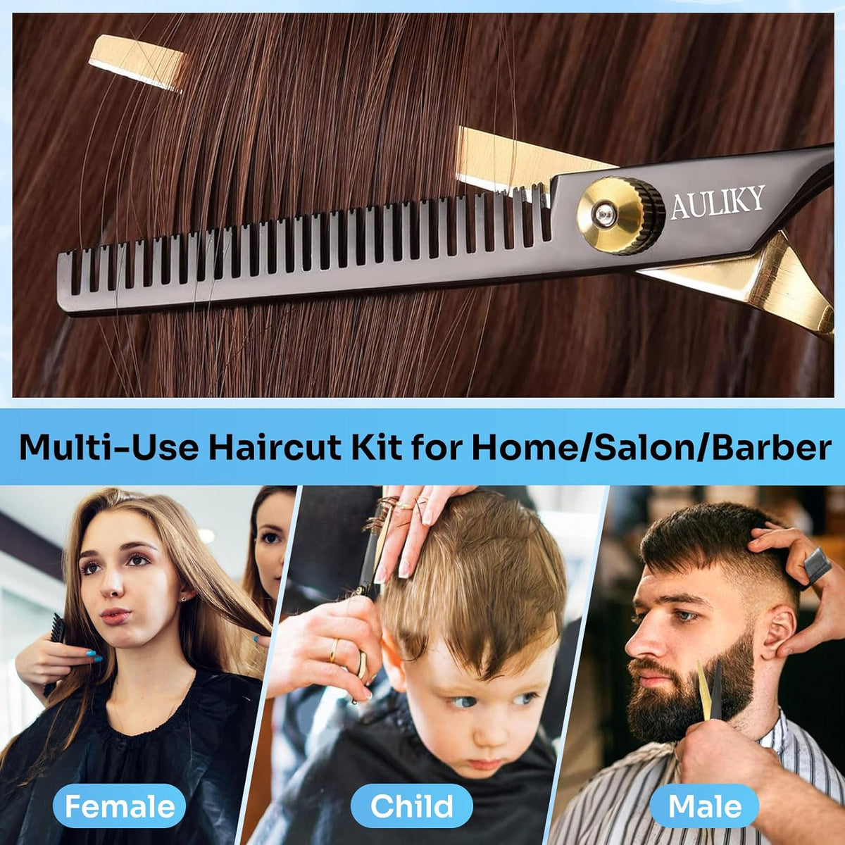 AULikY Hair Cutting Scissors Shears Kits, 15 Pcs Professional Stainless Steel Hairdressing Shears Set Thinning Scissors 