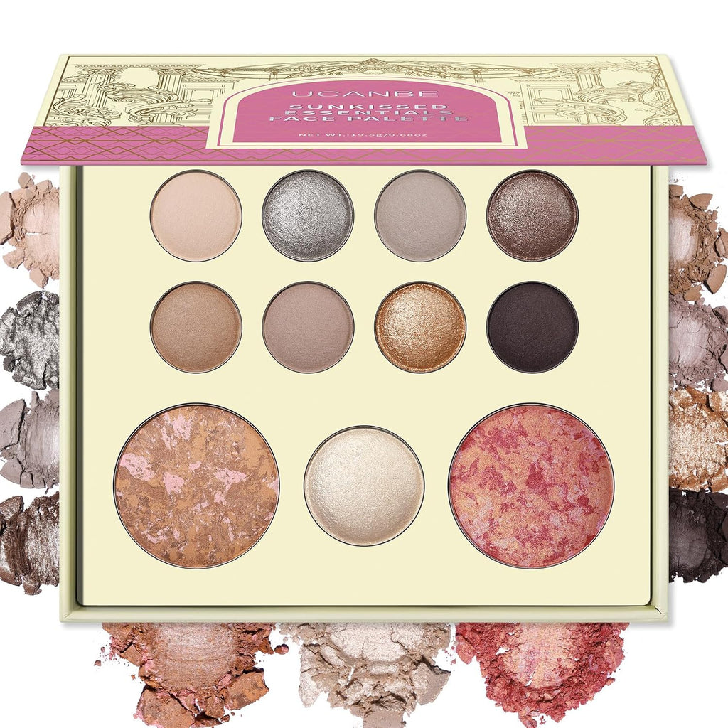 UCANBE All in One Baked Makeup Palette – Eyeshadow, Blush & Bronzer Face Kit, Full Face Makeup Gift Set for Women, Neutr