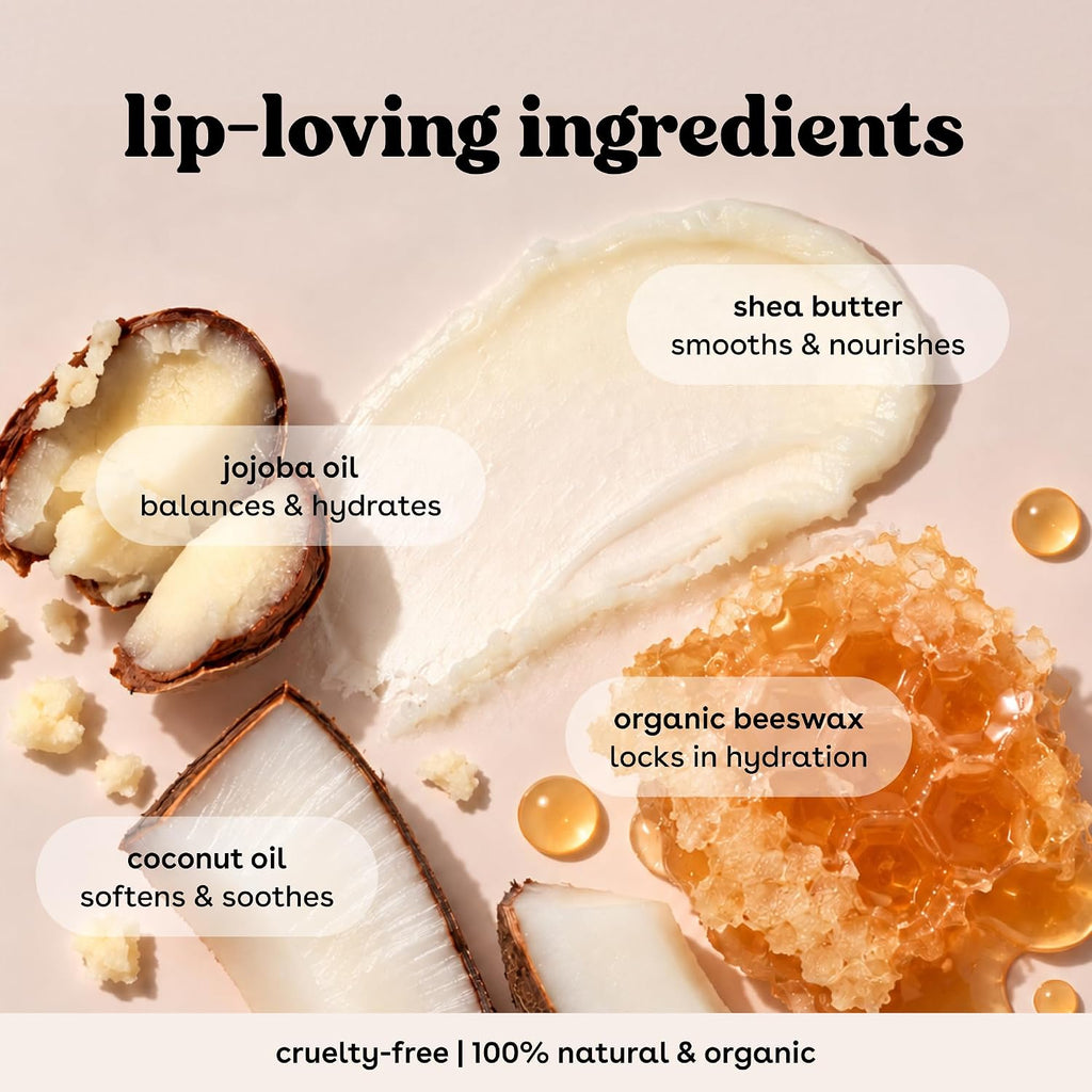 eos 100% Natural & Organic Lip Balm Sticks- Strawberry Sorbet, Vanilla Bean, Sweet Mint & Pomegranate Raspberry, Lip Car