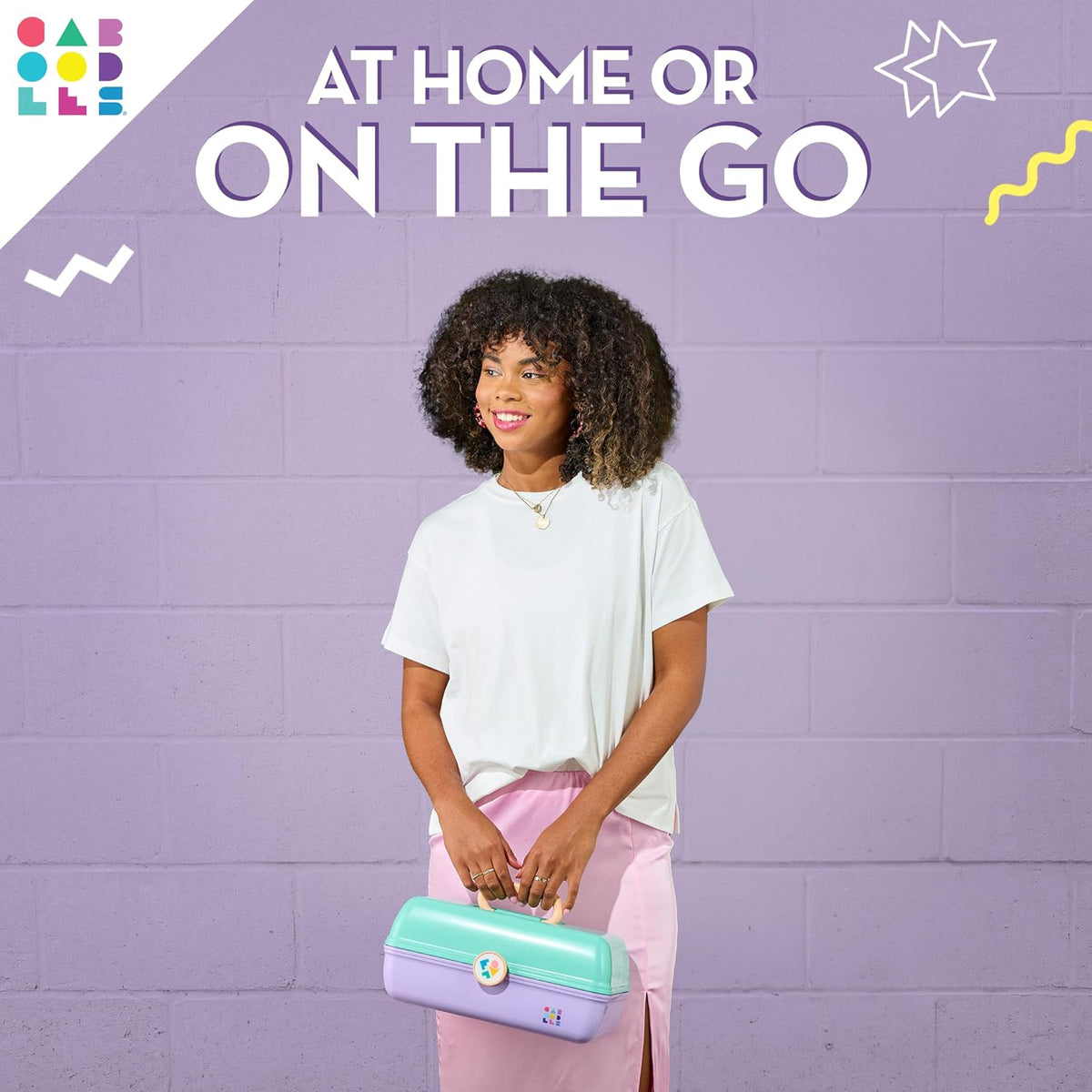 Caboodles On-The-Go Girl Makeup Box, Seafoam on Lavender, Hard Plastic Makeup Organizer Box, Built-In Mirror, Secure Lat