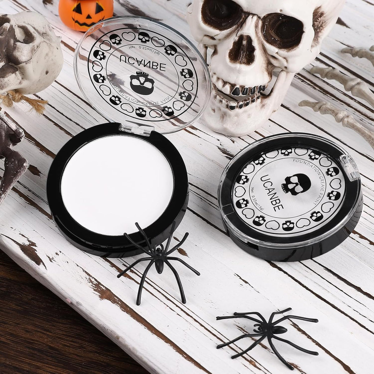 UCANBE Goth White Cream to Powder Foundation Makeup, Professional Clown White Face Body Paint with Matte Finish for Hall