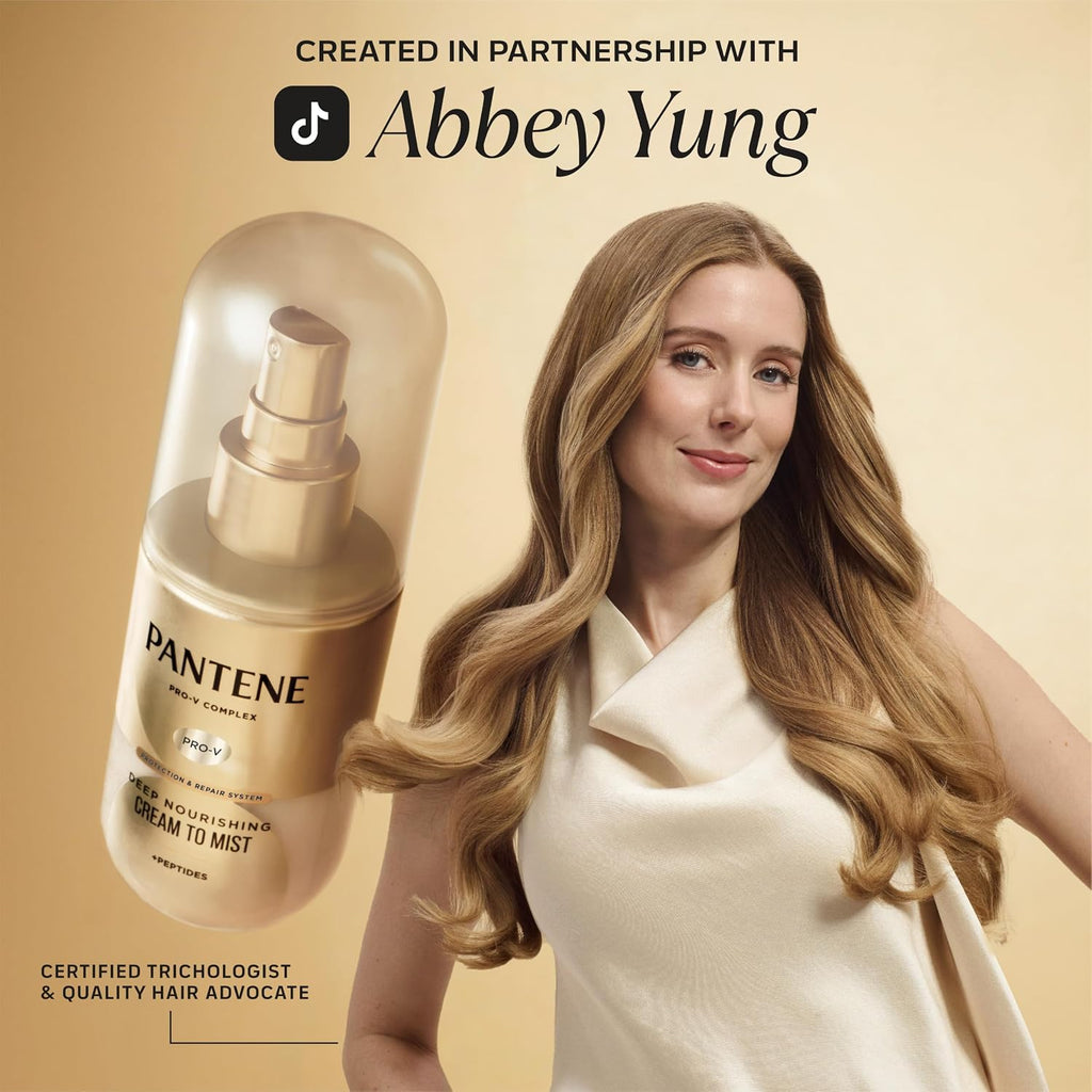 Pantene Deep Nourishing Cream to Mist Leave In Spray, Co-Created with Abbey Yung, Heat Protectant & Detangler Spray for 