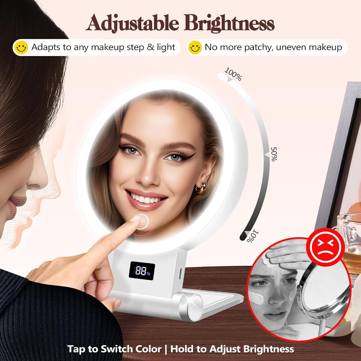 Magnifying Mirror with Light 30X, 2000mAh 1X/ 30X Magnifying Makeup Mirror with Standable Base & Tweezers, 3 Color Modes