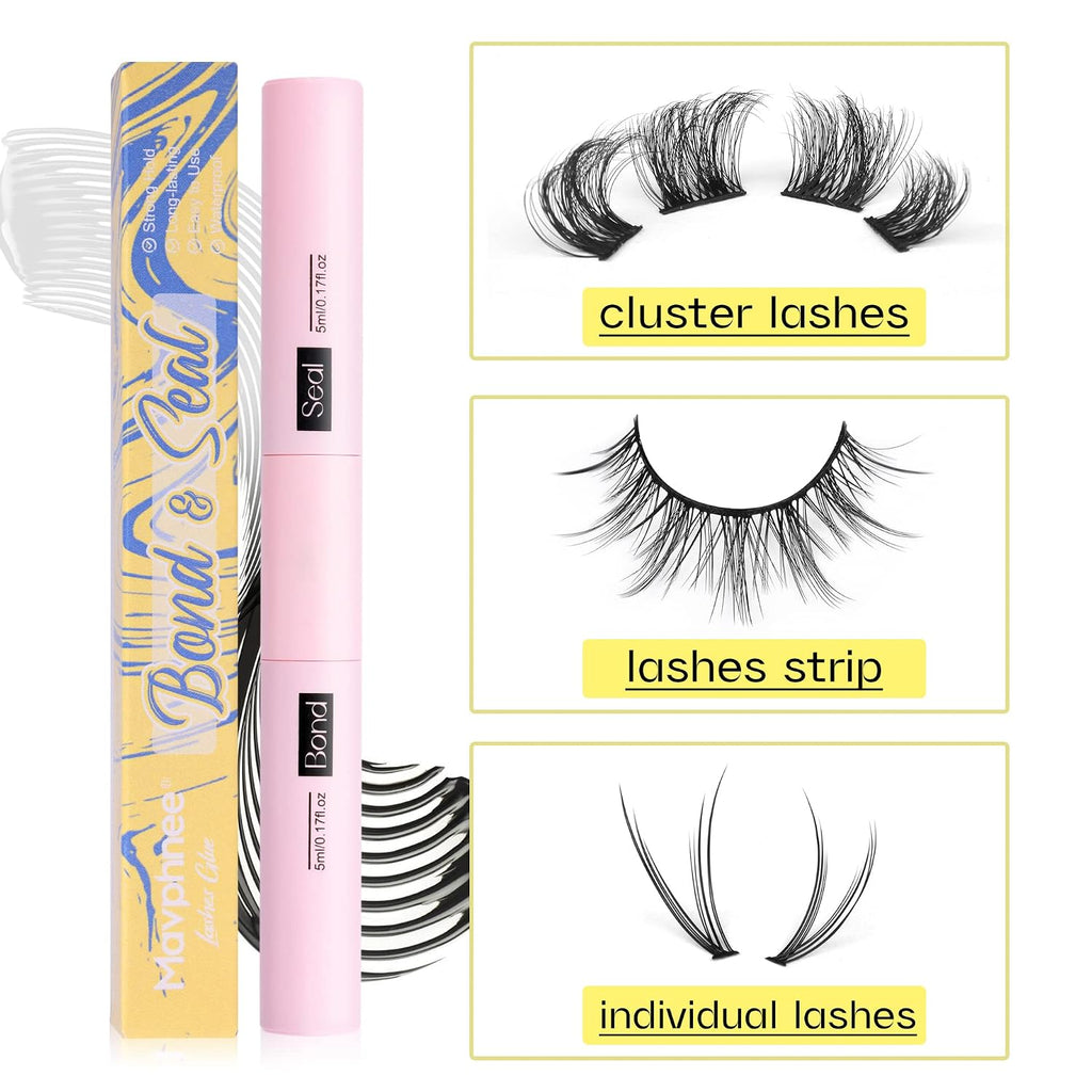 Lash Glue Bond and Seal Long Lasting Strong Hold Waterproof 2 in 1 Cluster Eyelash Glue for DIY Lash Extensions by Mavph