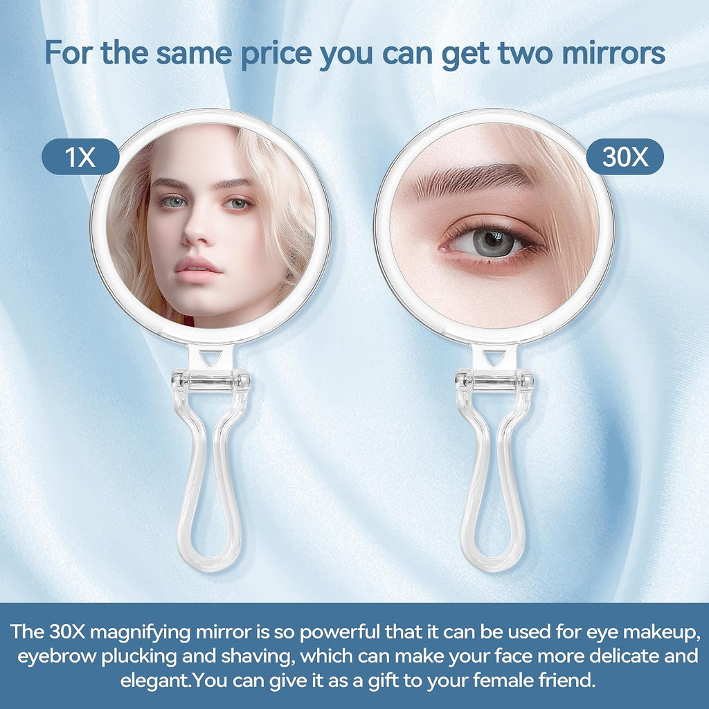 30X Magnifying Mirror for Travel with Handle, Double-Sided 1X/30X Magnification Hand Mirror for Makeup,Travel Mirror for