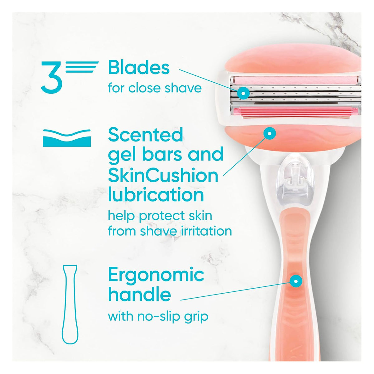 Gillette Venus ComfortGlide White Tea Women's Razor 1 Handle + 4 Blade Refills