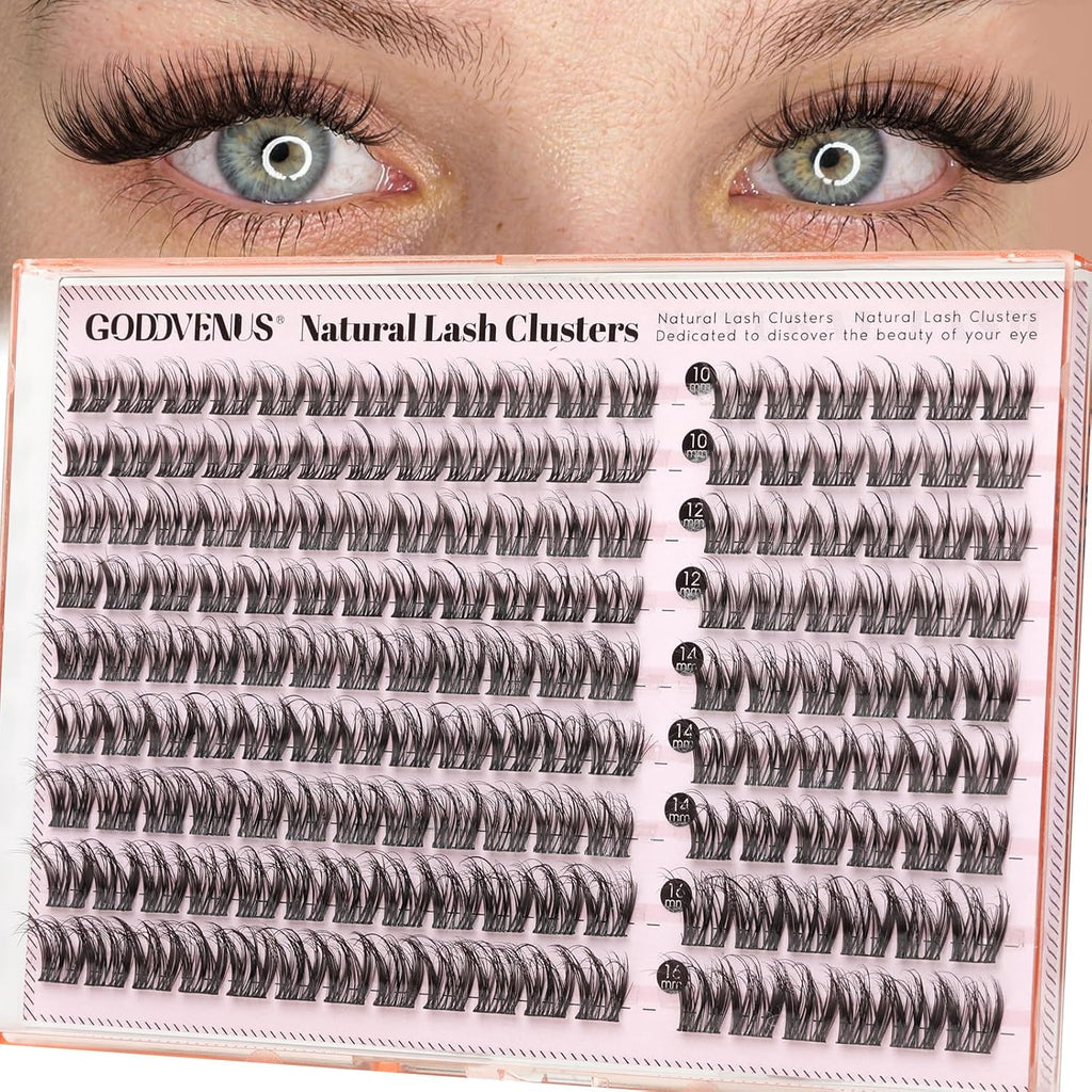 Goddvenus Lash Clusters Kit Wispy Eyelash Clusters Lashes Natural DIY Lash Extension Kit 10-16mm Cluster Eyelash Extensi