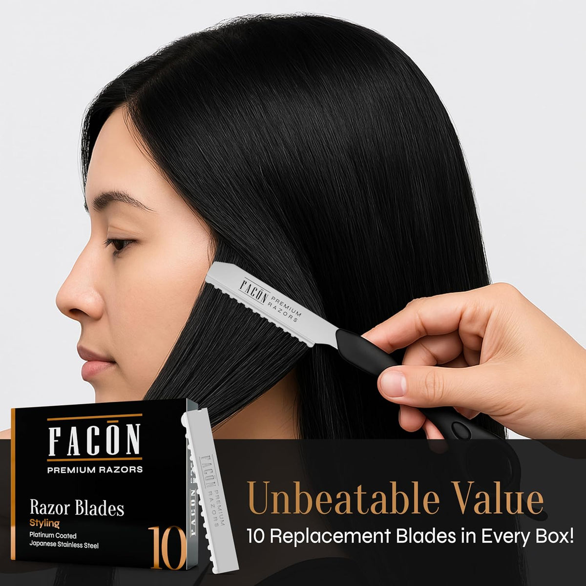 Facón Hair Razors for Cutting Hair - Professional Styling Razor Kit with 11 Replacement Blades, Stainless Steel Hairs Cu