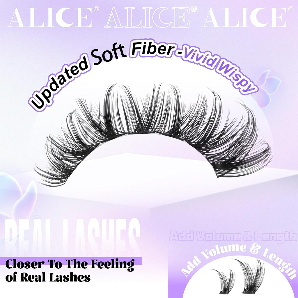 ALICE Lash Clusters Wispy Eyelash Clusters 10-18mm 168pcs Cluster Eyelash Extensions Natural Volume Lash Extensions DIY 