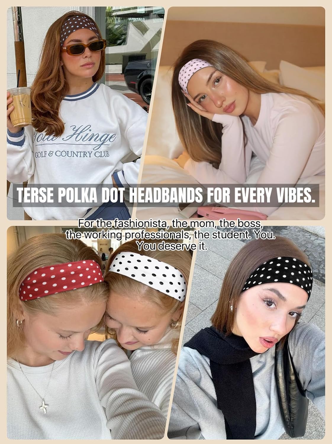 TERSE Polka Dot Headbands for Women Trendy Women Hair Accessories: Cute Head Bands for Women's Hair Fashion Hairbands 6P