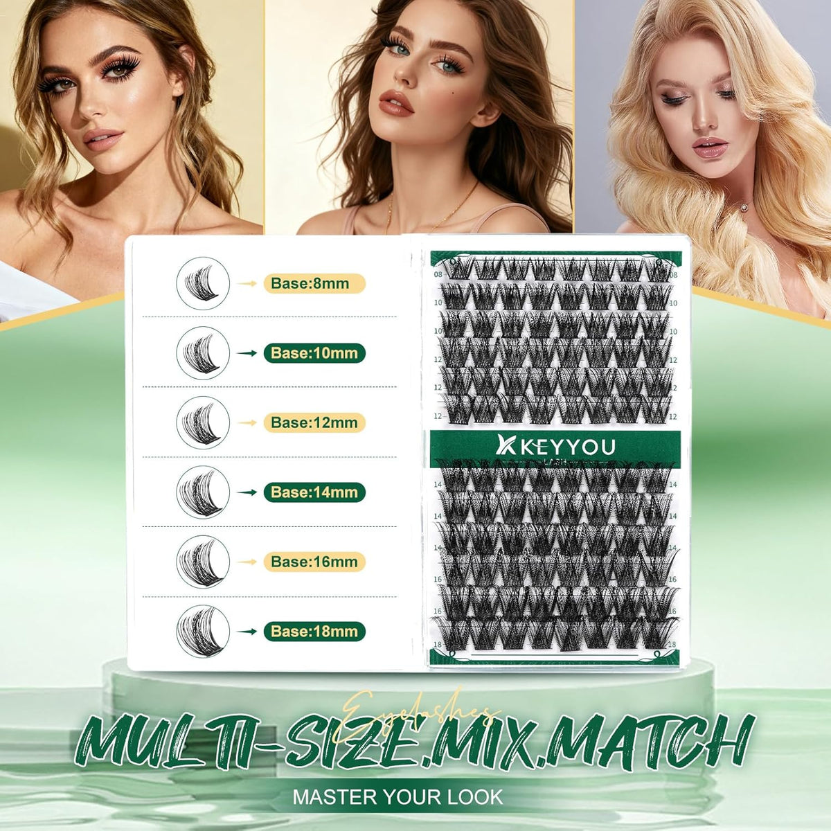 KEYYOU Lash Clusters Eyelash Clusters Natural Wispy D Curl 8-18mm MIX Y01