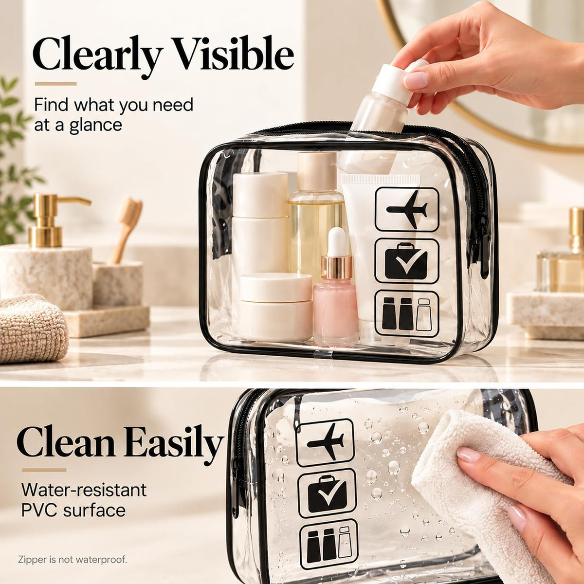 TSA Approved Toiletry Bag, 3 Pcs Clear Toiletries Bags Quart Size, Black