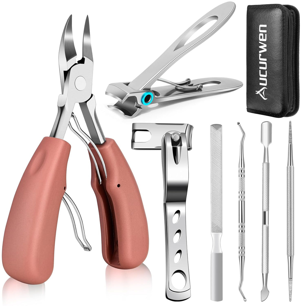 Toenail Clippers for Seniors Thick Toenails, Aucurwen Heavy Duty Toe Nail Clippers Adult Thick Nails Long Handle, Large 